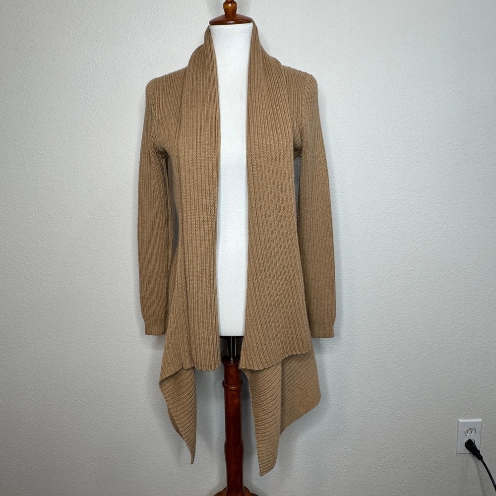 ALICIA PERU Alpaca Pima Cotton Blend‎ Open Front Cardigan Sweater SMALL Tan